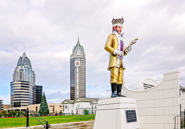 King Felix III Mardi Gras king statue in Mobile Alabama