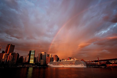 rainbow sydney circular quay skyline cruise ship carnival spirit clouds hdr
