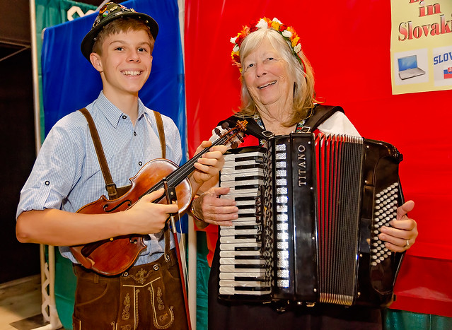 Violinist and accordionist at the 34th annual Mobile International Festival in Mobile Alabama