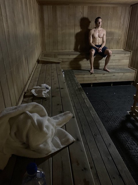 Could not get enough of my new friend Christian in the Gym Sauna today.