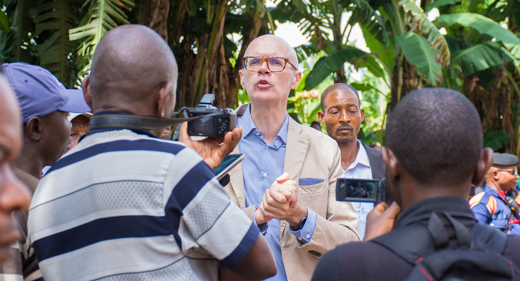 Bart Ouvry, Ambassador of the European Union to the DRC speakrs to the media.