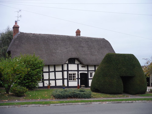 Cottage and Hedge, Great Comberton SWC Walk 323 - Evesham to Pershore (via Dumbleton and Bredon Hills)