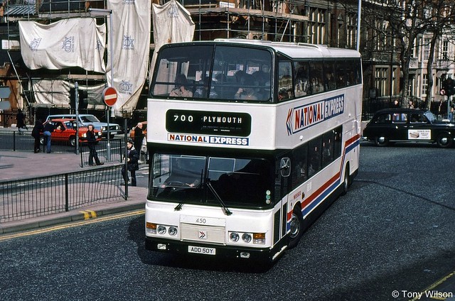 ADD 50Y National Bus Company NBC Wessex 450 Leyland Olympian with Eastern Coachworks ECW prototype body by Victoria coach station April83 (Copy)