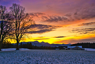 Winter sunset above Surberg, Upper Bavaria