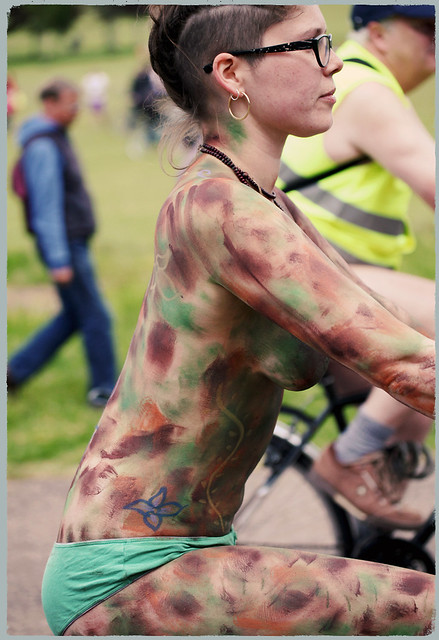 Brighton World Naked Bike Ride 2013 - camo-girl