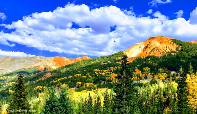 Autumn Colour at Red Mountains Number 1 & 2 on the Million Dollar Highway just south of Ouray, Colorado, USA