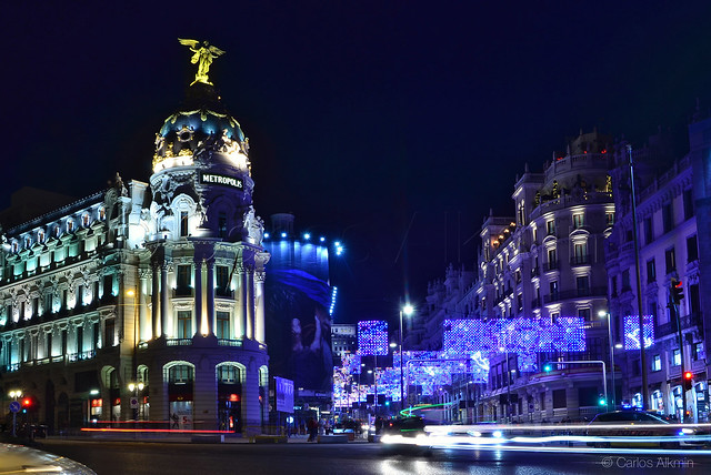Christmas lights in the main streets of Madrid, Spain