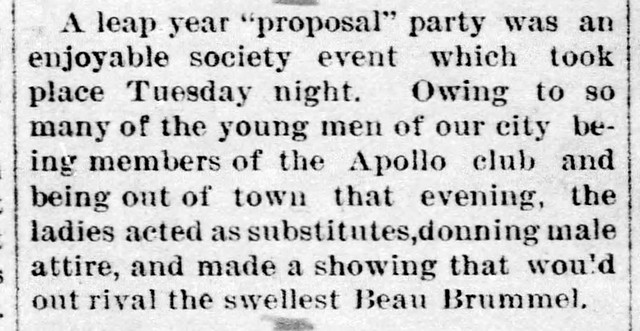 1904 - cross-dressing leap year party - Enquirer - 25 Feb 1904