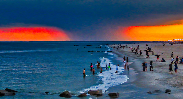 Sunset & stormy sky at Coney Island Beach