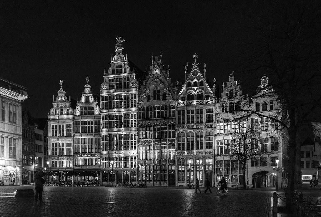Buildings in Antwerp during night