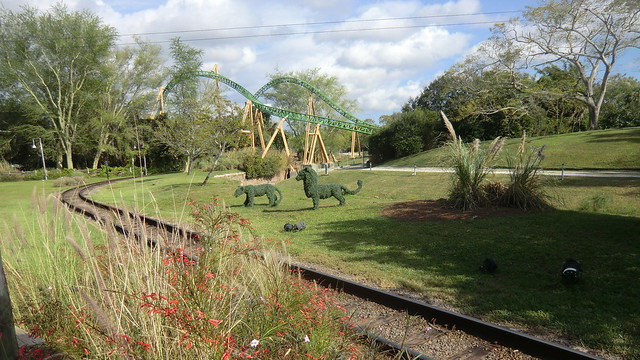 Florida - Tampa:  Busch Gardens Theme Park - view out of a Train car from the 