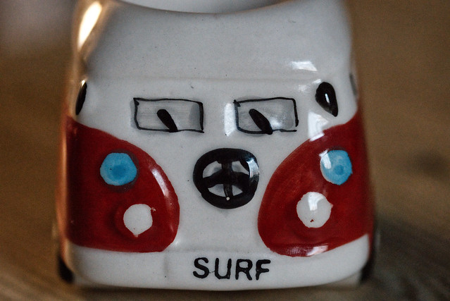 A VW egg cup, featuring dots and very short stripes (the windscreen wipers) all for Macro Monday