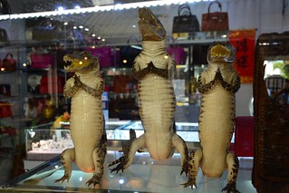 Crocodile bags for sale at Wat Rong Khun near Chiang Rai (Northern Thailand 2018)