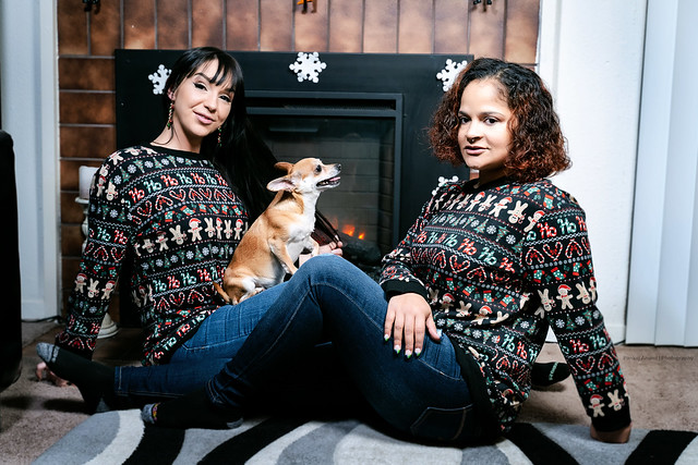 Rihana and Ginte, Ugly sweater shoot.