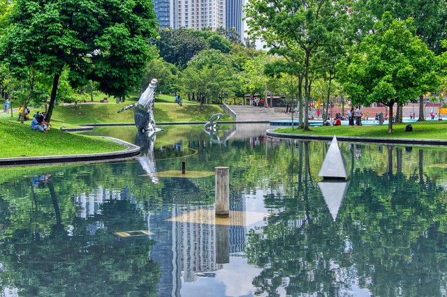 Park with lake in Kuala Lumpur City Centre (KLCC), Malaysia