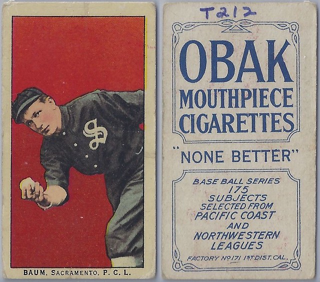 1910 T212-2 Obak Cigarettes Baseball Card (175 Subjects / 