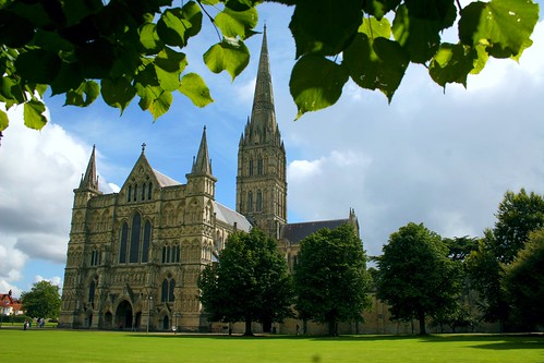 salisbury salisburycathedral cathedral exreior architecture tree gothic earlyenglish england spire lawn stone johndalkin heavensgatejohn blue sky sunshine 10faves 25faves