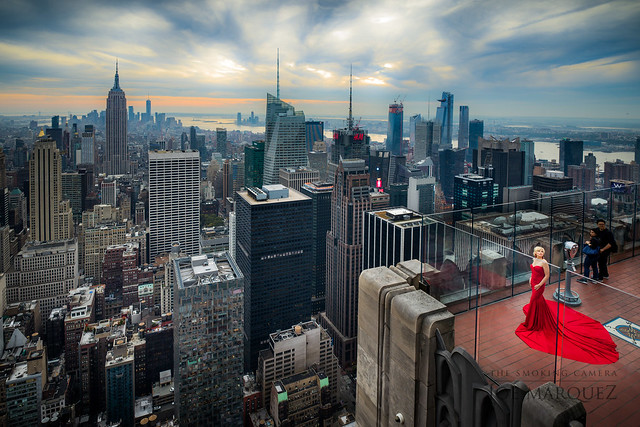 red dress at top of the rock in new york - joe marquez hasselblad x1d B0001990