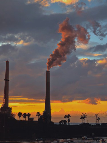 smoke stack dusk israel industry light ornage