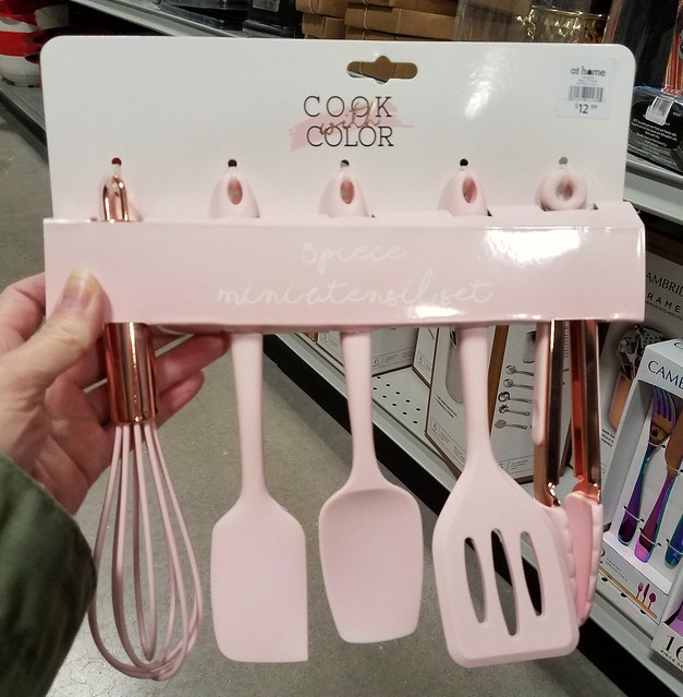 Wandering around the At Home store, I found these #Pink and #Rose #Gold #kitchenutensils I was tempted, but I have mid-century accessories in my kitchen. And...they have to be washed by hand. Everyone would put them in the dishwasher. 😉 #pinkandroseg