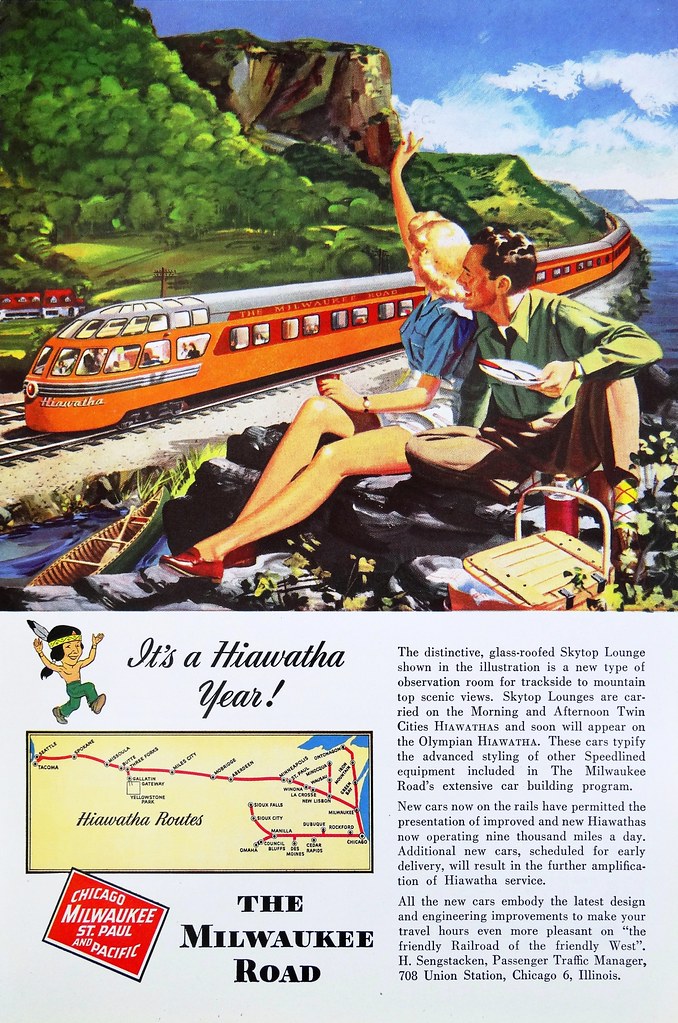 Milwaukee Road Hiawatha Poster 1939 Chicago  CMSP Train Railroad Ad Antique  sm 
