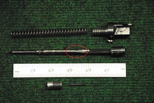Personal Rifle - The bolt was disassembled to replace the original ground-off safety lever with an unmodified one.  The firing pin shaft showed signs of having been cut, welded and ground down.