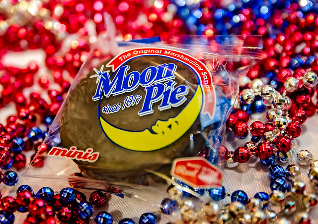 Chocolate MoonPie mini with Mardi Gras beads at the 34th annual Mobile International Festival in Mobile Alabama