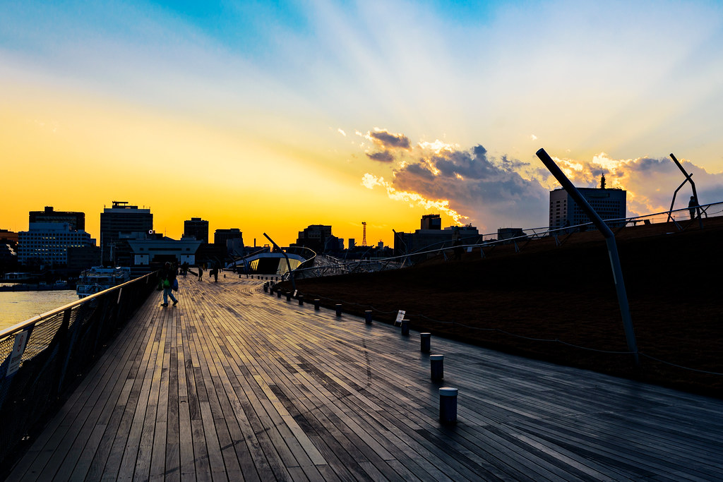 At Rooftop of Osanbashi Yokohama at Sunset : 日没 横浜・大さん橋くじらのせなかにて