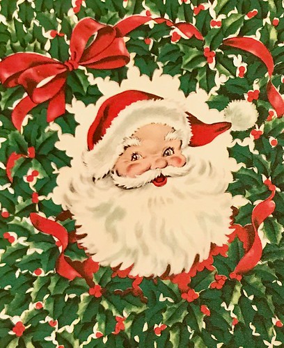 Santa Claus Wreath | Christmas card 1950s | saltycotton | Flickr