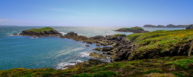 Sea views from the Pembrokeshire Coastal Path, Near St Davids. Wales, UK.