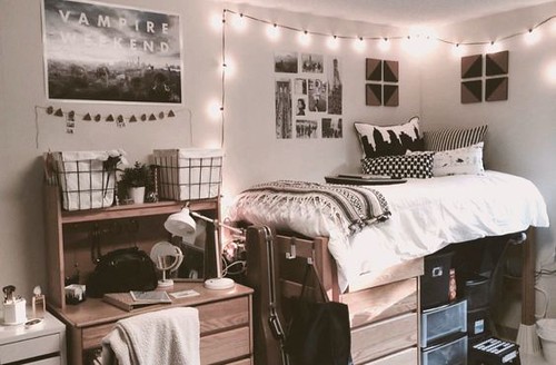 Black and White Dorm Room with Christmas Lights | Photo: Blo… | Flickr