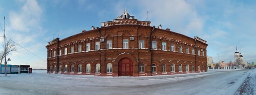 pano panorama winter tomsk architecture landscape siberia city old house building