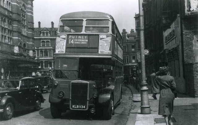 June 1950 – London scene.  RTW204 on route 14 to Putney.
