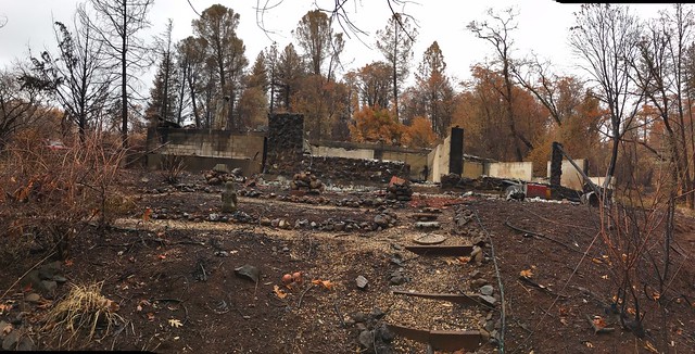View of burned out basement from the creek