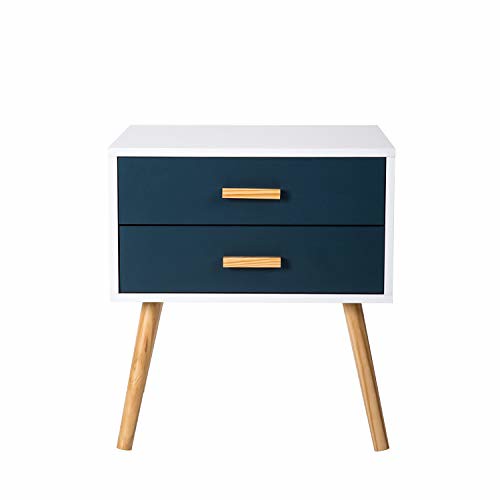 Peach Tree Side End Table Nightstand Bedroom Living Room Table Cabinet with 2 Drawers Storage, White/Enchantment Blue Review | by airpurifierus1