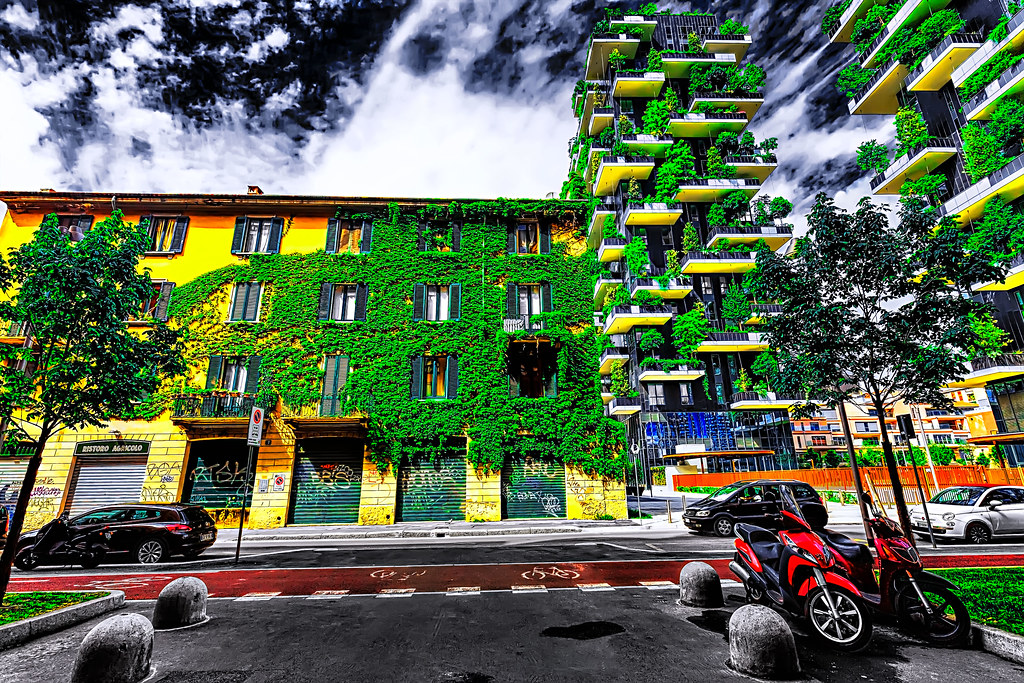 A different angle of the Bosco Verticale towers