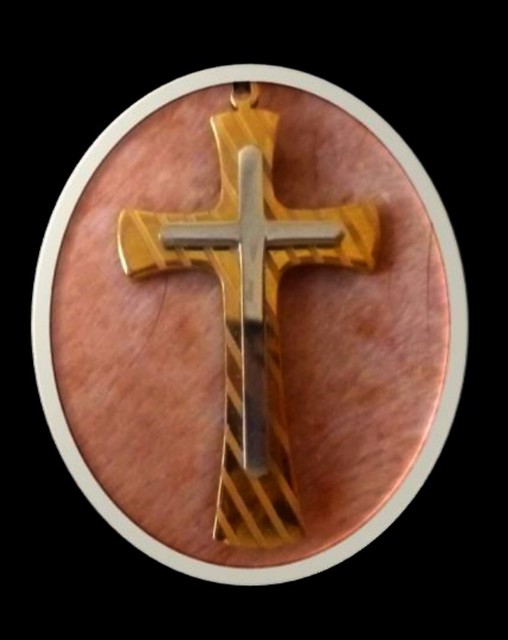 Jesus Gold Cross close up oval frame 7 25 2015