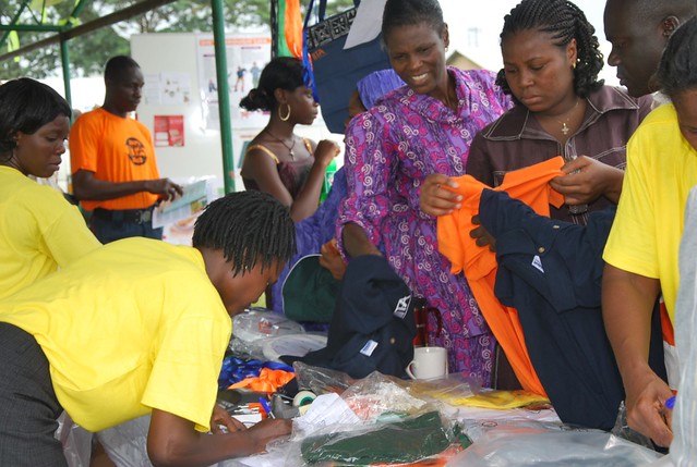 Staff and relations buying IITA souvenir during Open Day 2010