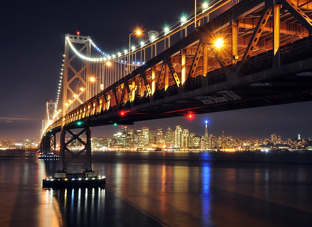 Bay Bridge and San Francisco skyline at night