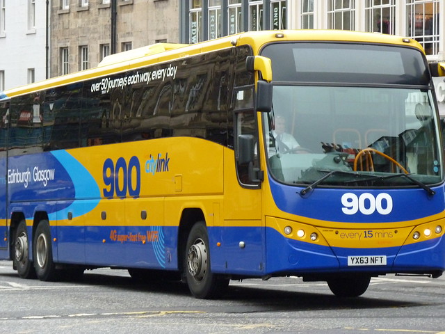 Stagecoach, Citylink service 900 liveried, Volvo B13R Plaxton Panther YX63NFT 54128 inbound to the bus staion from Glasgow at Frederick Street, Edinburgh on 28 September 2016.