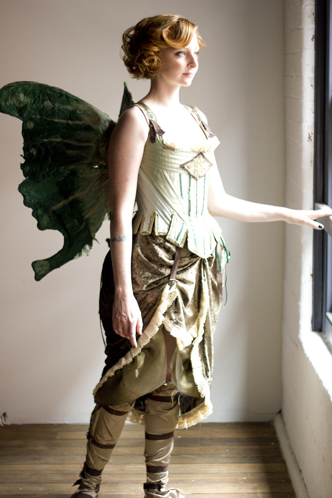 woodland, costume, wings, corset, nymph, steampunk, greenfairy.
