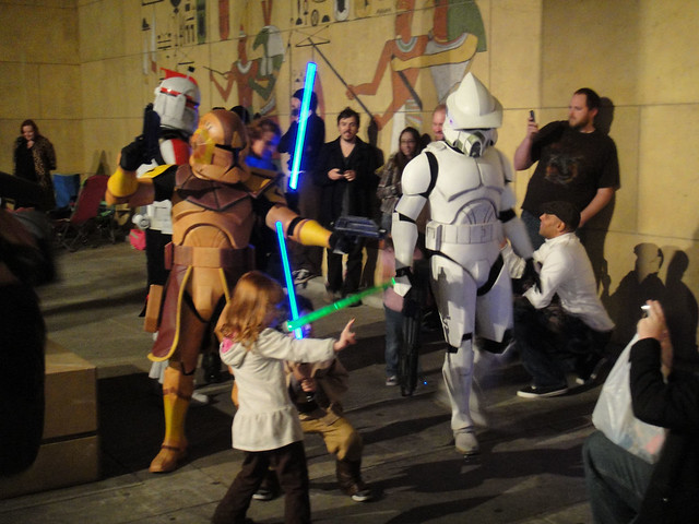 Clone Wars screening - clone troopers pose with the kids