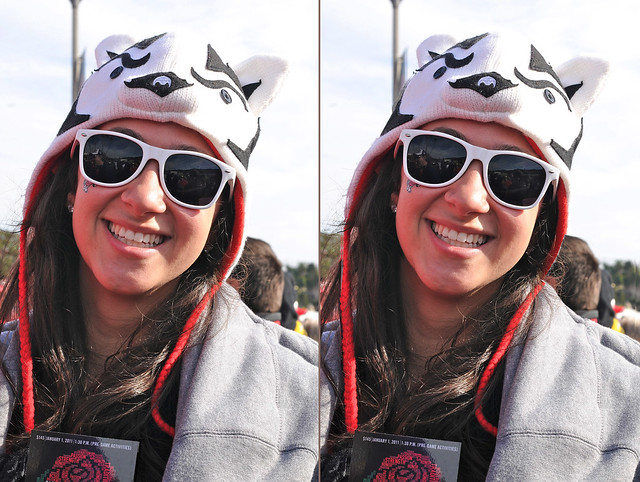Rose Bowl 2010 Pretty girl  ( quick 5 minute) 3D cross-view conversion. Try to see it on a big monitor. Original regular photo by Flickr pro... 