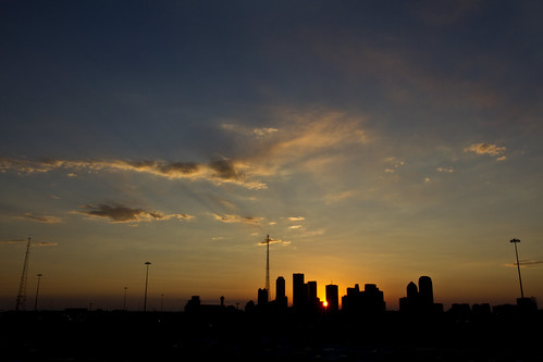 Sunset - Saturday 19th, 2011 by mycatfredisfat, Dallas skyline sunset taken from the roof deck of the Good Year Building in Expo Parksunset sky sun 