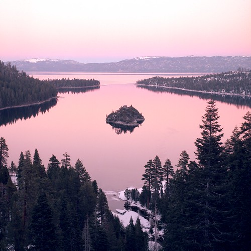 BAG04 by peterbaker, Emerald Bay, Californiacalifornia pink trees sunset sun reflection ice water island still purple pos