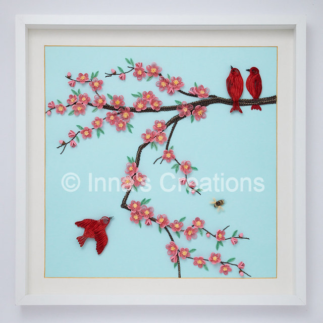 Cherry blossom & birds. Framed quilling