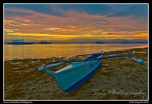 sunset sea beach boat philippines cebu ph moalboal