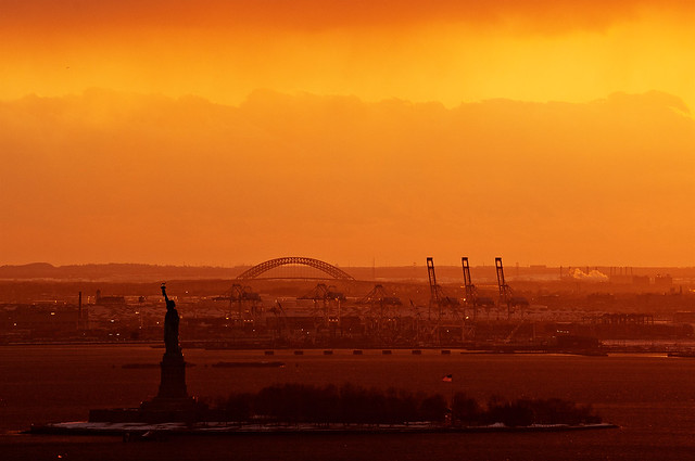Statue of Liberty and New Jersey Port at Sunset, New-York City | davidgiralphoto.com