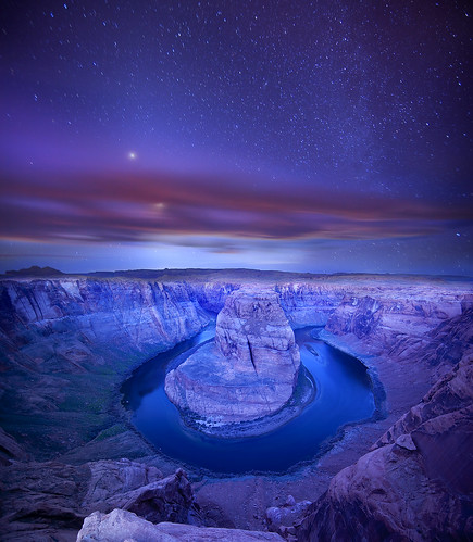 blue sunset arizona sky cliff moon water night clouds river stars page coloradoriver meander jupiter curve leesferry glencanyon horseshoebend southest