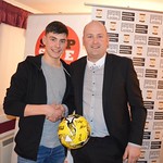 Glenn Murison presents Match Ball Sponsor Kevin Stuart with a signed ball